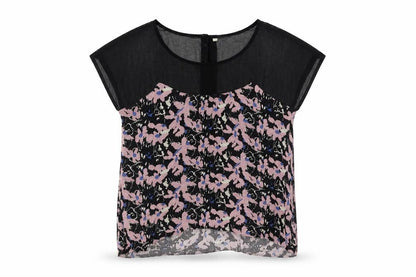 ecoté Womens Black Geometric Viscose Basic Blouse Size L Boat Neck