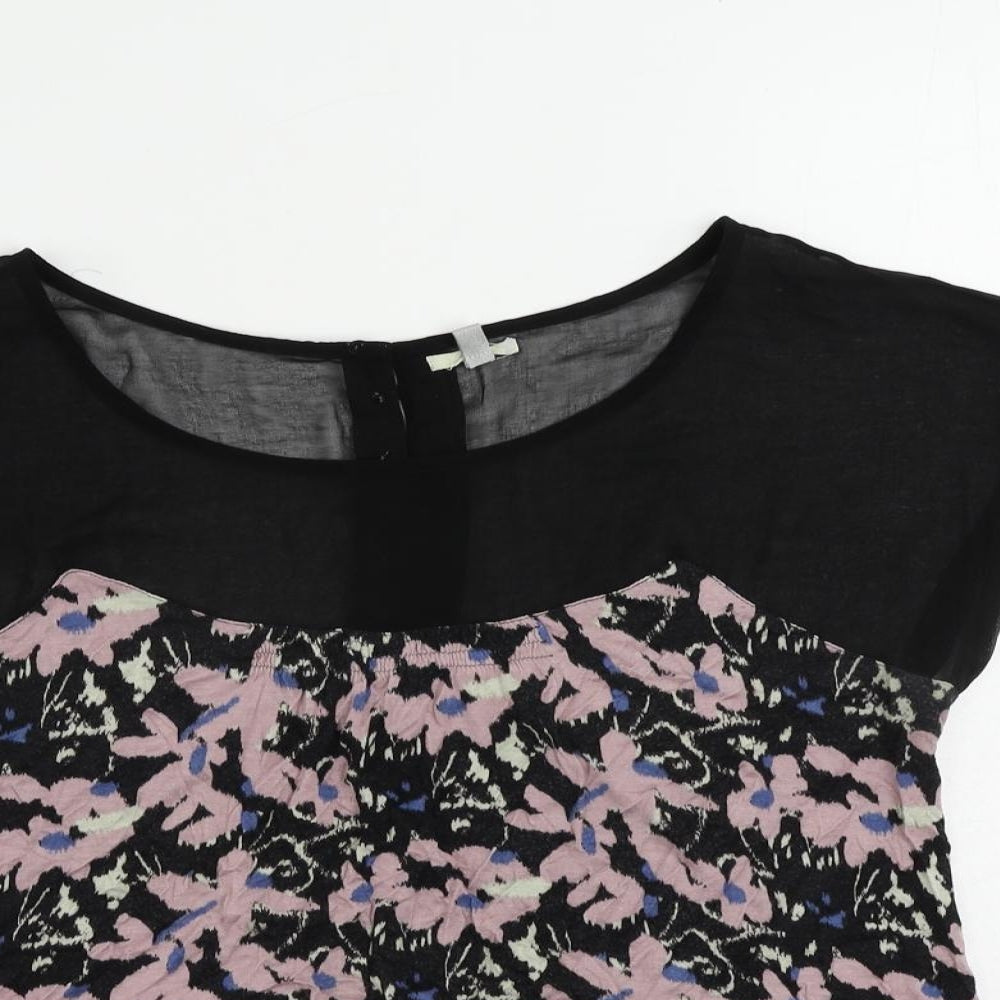 ecoté Womens Black Geometric Viscose Basic Blouse Size L Boat Neck