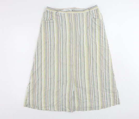 David Nieper Womens Multicoloured Striped Cotton A-Line Skirt Size 16 Zip - Vintage Elastic Waist