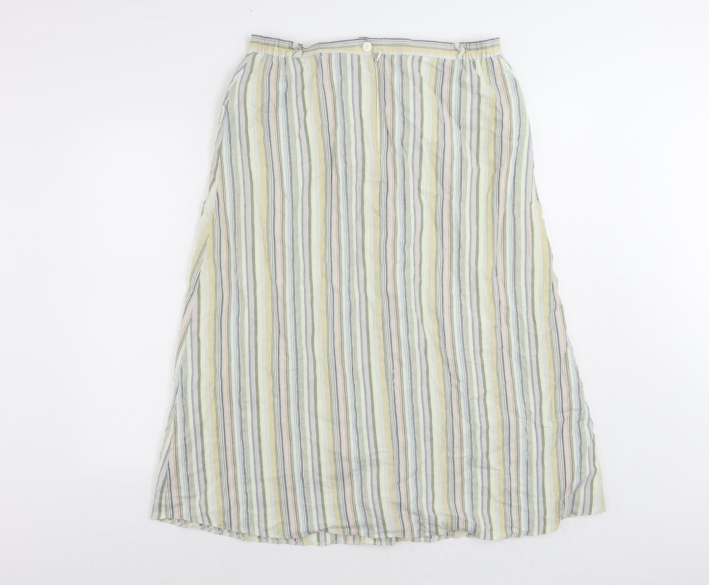 David Nieper Womens Multicoloured Striped Cotton A-Line Skirt Size 16 Zip - Vintage Elastic Waist