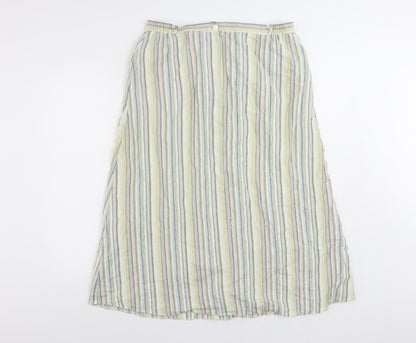 David Nieper Womens Multicoloured Striped Cotton A-Line Skirt Size 16 Zip - Vintage Elastic Waist