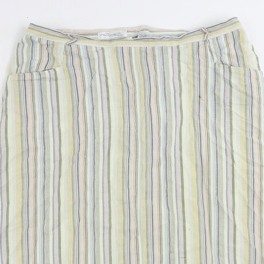 David Nieper Womens Multicoloured Striped Cotton A-Line Skirt Size 16 Zip - Vintage Elastic Waist