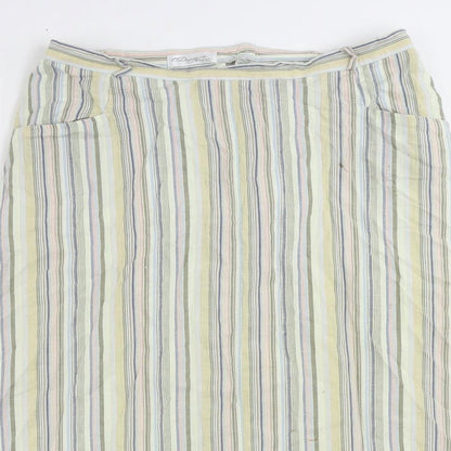 David Nieper Womens Multicoloured Striped Cotton A-Line Skirt Size 16 Zip - Vintage Elastic Waist