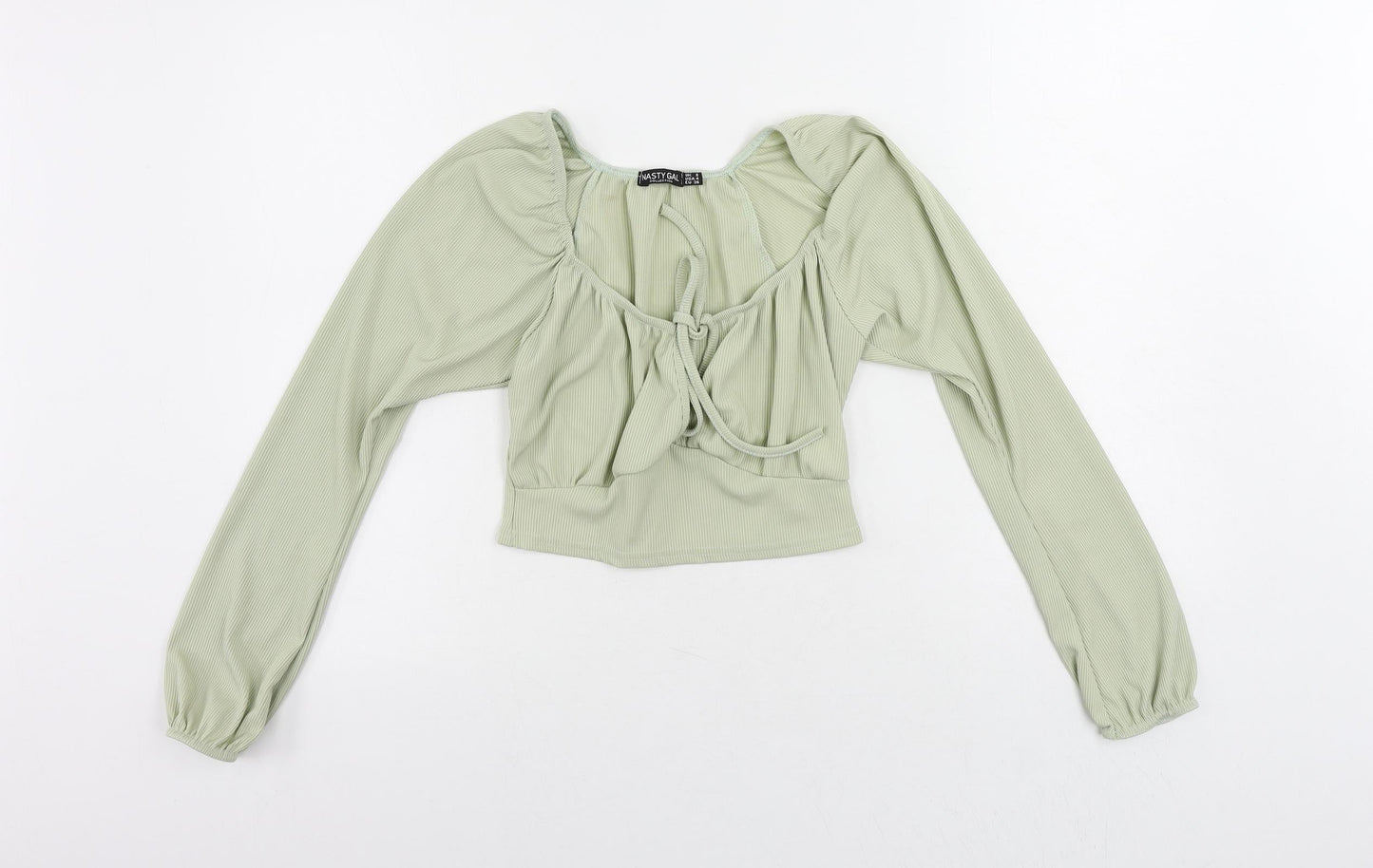 Nasty Gal Womens Green Polyester Cropped Blouse Size 8 Scoop Neck - Ribbed