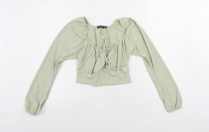 Nasty Gal Womens Green Polyester Cropped Blouse Size 8 Scoop Neck - Ribbed