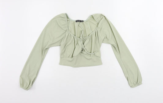 Nasty Gal Womens Green Polyester Cropped Blouse Size 8 Scoop Neck - Ribbed