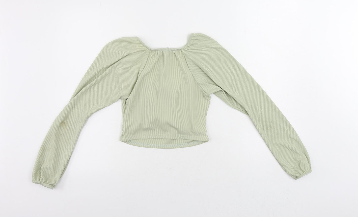 Nasty Gal Womens Green Polyester Cropped Blouse Size 8 Scoop Neck - Ribbed