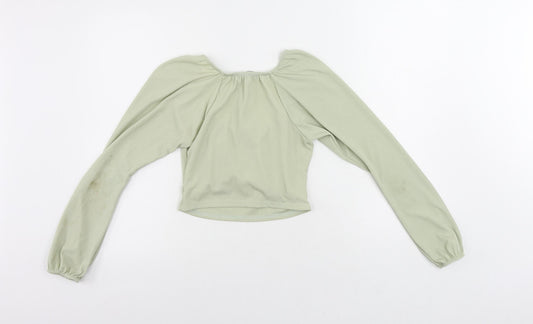 Nasty Gal Womens Green Polyester Cropped Blouse Size 8 Scoop Neck - Ribbed