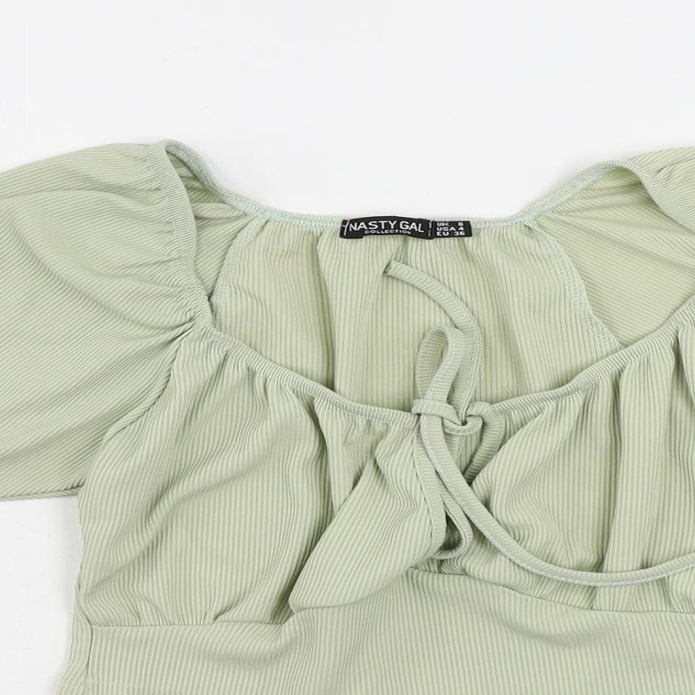 Nasty Gal Womens Green Polyester Cropped Blouse Size 8 Scoop Neck - Ribbed