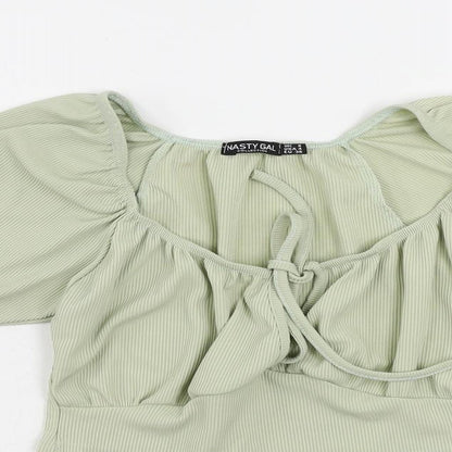 Nasty Gal Womens Green Polyester Cropped Blouse Size 8 Scoop Neck - Ribbed