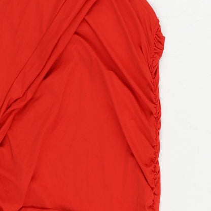 Zara Womens Red Polyester Bodycon Size M Square Neck Pullover - Ruched