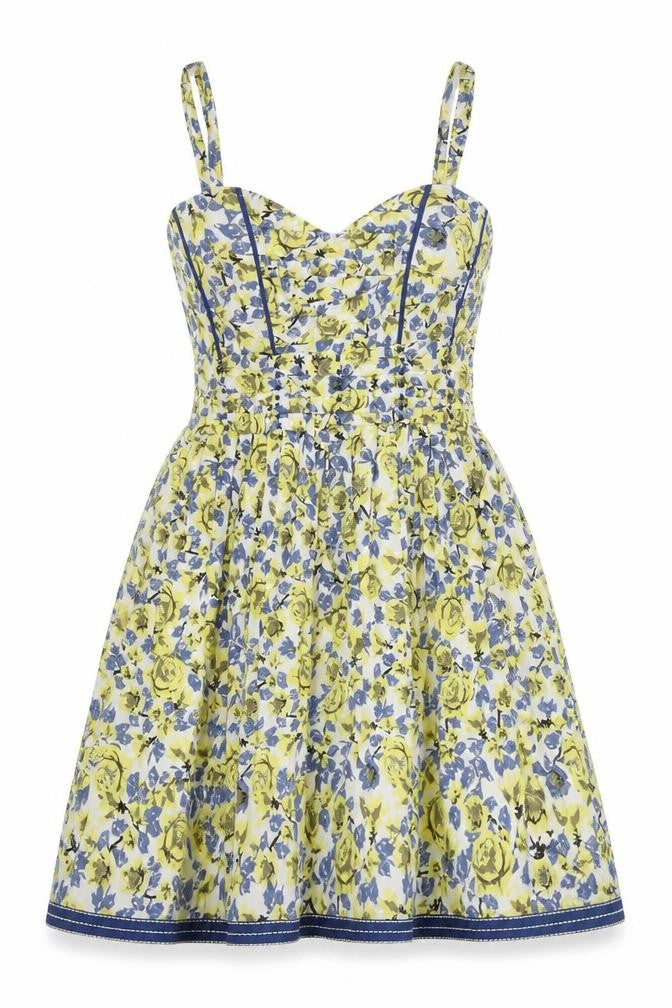 NEXT Womens Yellow Floral Cotton Fit & Flare Size 16 Sweetheart Zip