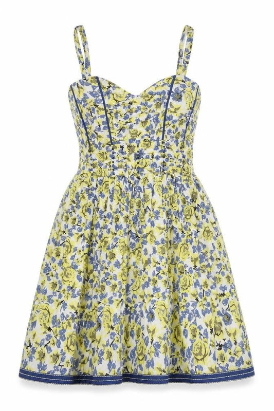 NEXT Womens Yellow Floral Cotton Fit & Flare Size 16 Sweetheart Zip