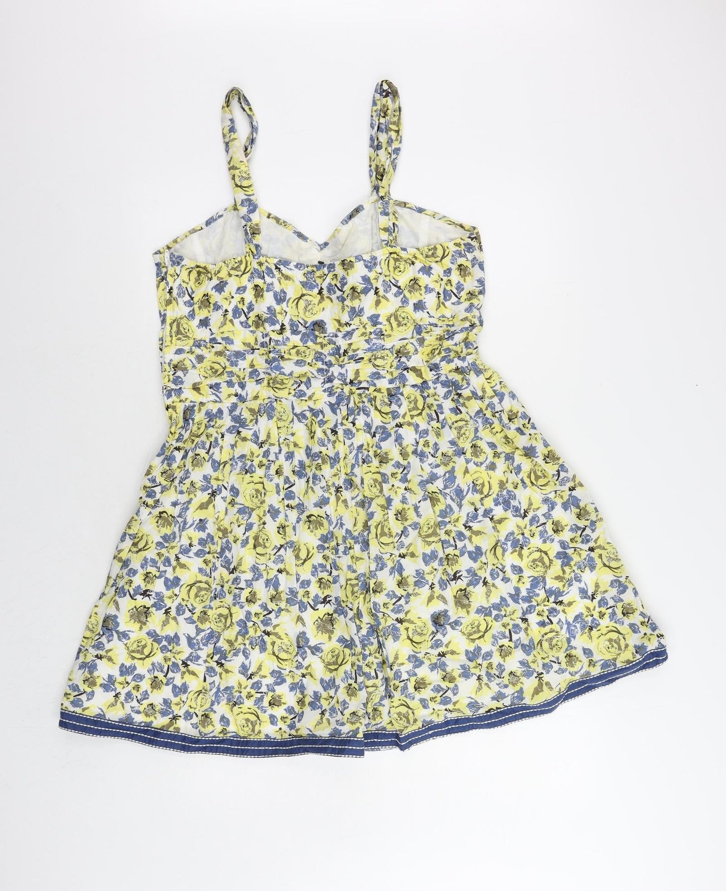 NEXT Womens Yellow Floral Cotton Fit & Flare Size 16 Sweetheart Zip