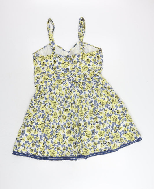 NEXT Womens Yellow Floral Cotton Fit & Flare Size 16 Sweetheart Zip