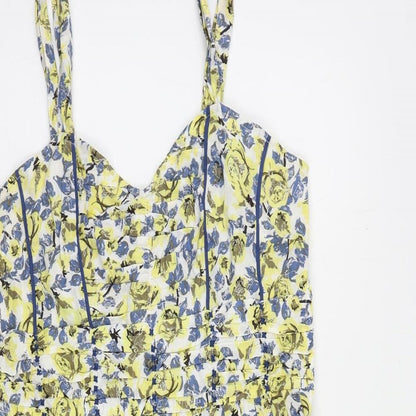 NEXT Womens Yellow Floral Cotton Fit & Flare Size 16 Sweetheart Zip