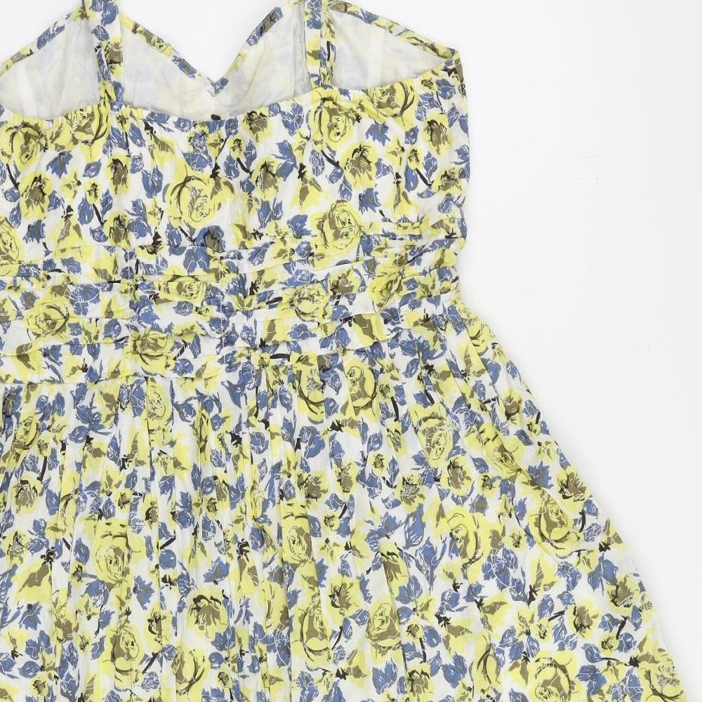 NEXT Womens Yellow Floral Cotton Fit & Flare Size 16 Sweetheart Zip