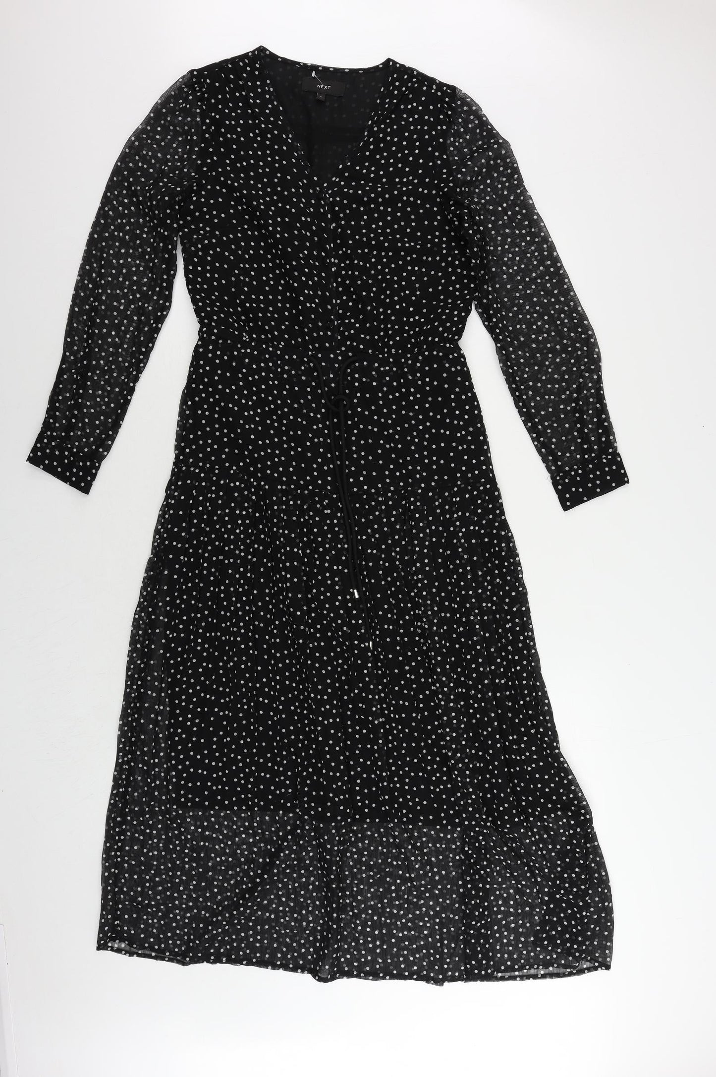 NEXT Womens Black Polka Dot Polyester Maxi Size 6 V-Neck Button