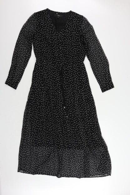NEXT Womens Black Polka Dot Polyester Maxi Size 6 V-Neck Button