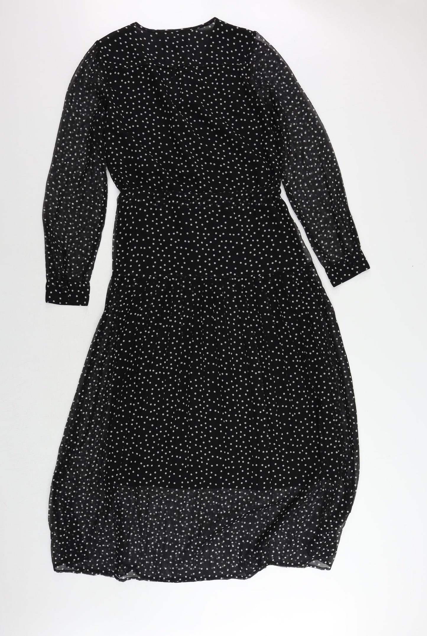NEXT Womens Black Polka Dot Polyester Maxi Size 6 V-Neck Button