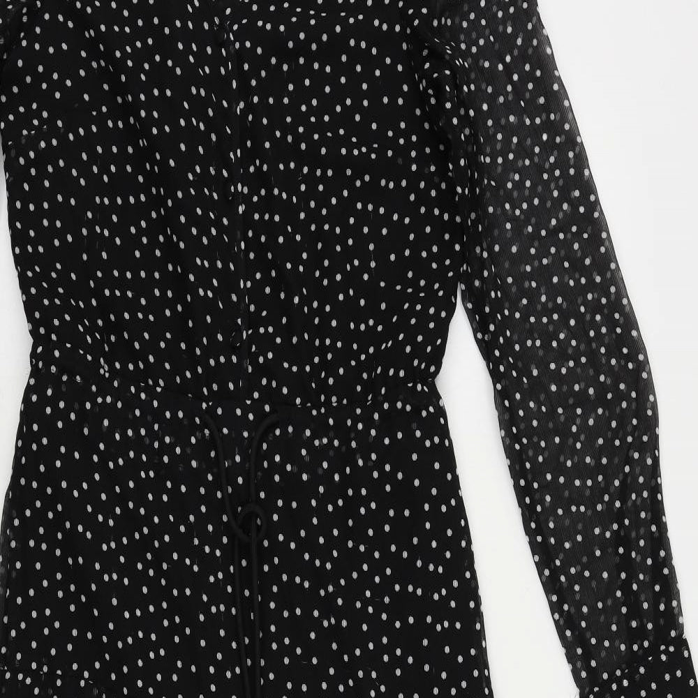NEXT Womens Black Polka Dot Polyester Maxi Size 6 V-Neck Button