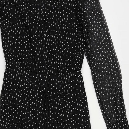 NEXT Womens Black Polka Dot Polyester Maxi Size 6 V-Neck Button