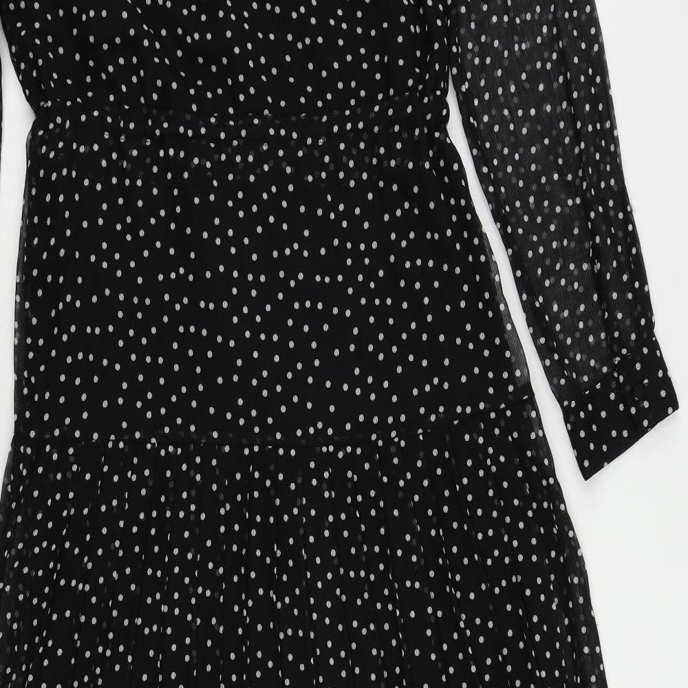 NEXT Womens Black Polka Dot Polyester Maxi Size 6 V-Neck Button