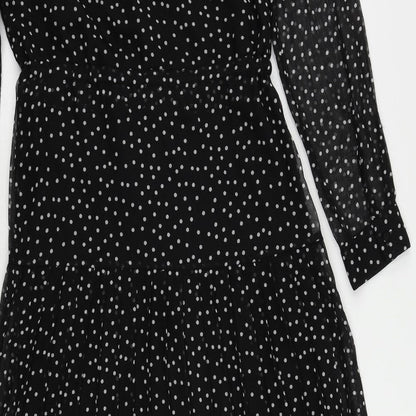 NEXT Womens Black Polka Dot Polyester Maxi Size 6 V-Neck Button