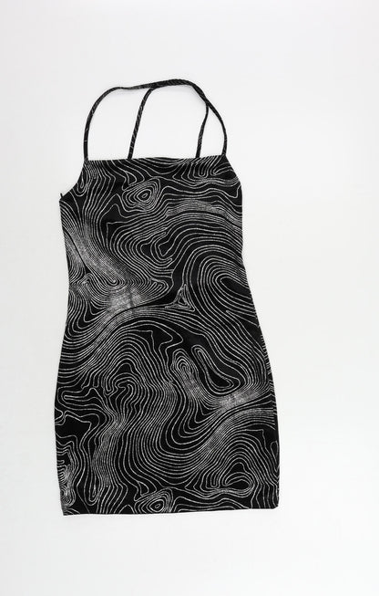 Divided by H&M Womens Black Geometric Polyester Bodycon Size M Cowl Neck Pullover - Glitter