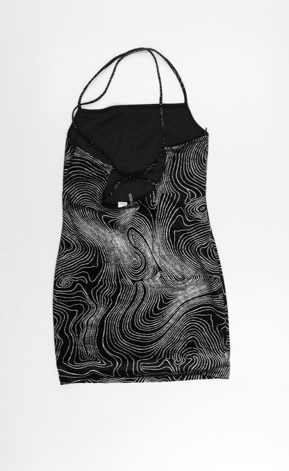 Divided by H&M Womens Black Geometric Polyester Bodycon Size M Cowl Neck Pullover - Glitter