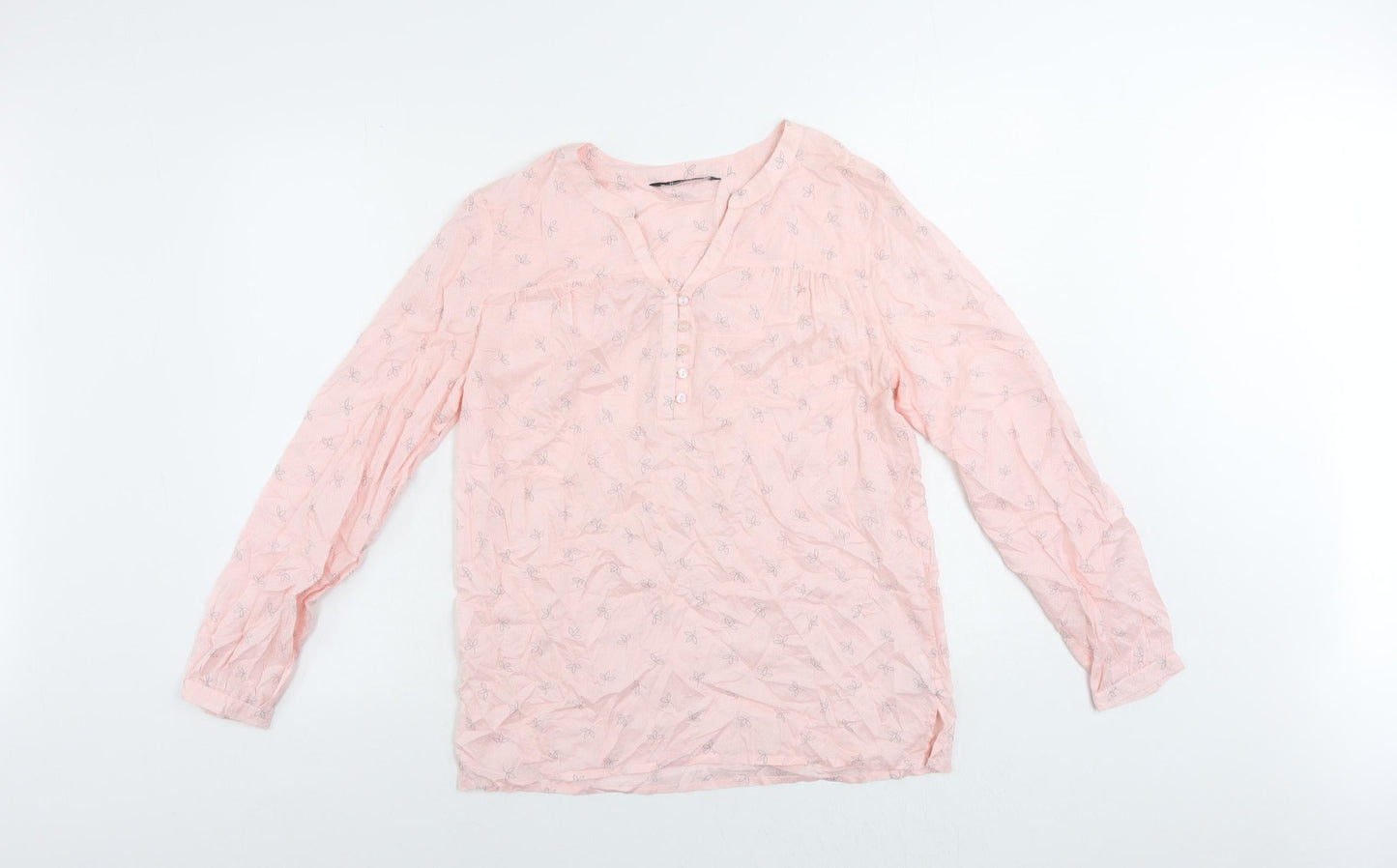 Bonmarché Womens Pink Floral Modal Basic Blouse Size 10 V-Neck