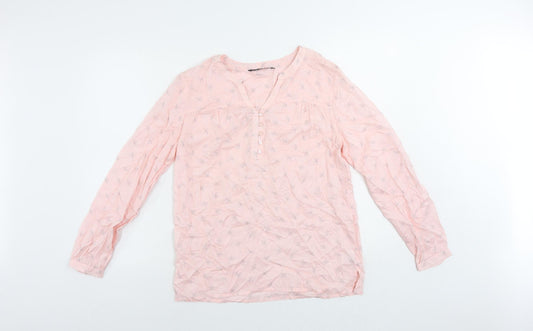 Bonmarché Womens Pink Floral Modal Basic Blouse Size 10 V-Neck