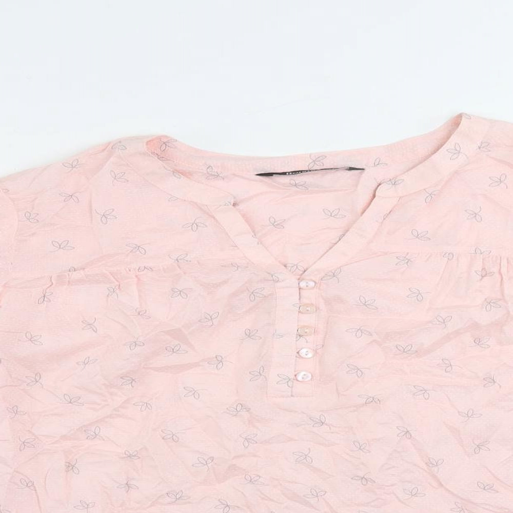 Bonmarché Womens Pink Floral Modal Basic Blouse Size 10 V-Neck