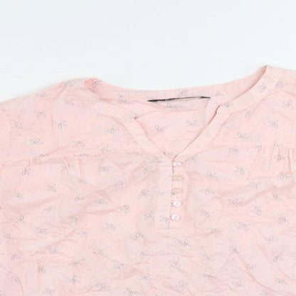 Bonmarché Womens Pink Floral Modal Basic Blouse Size 10 V-Neck