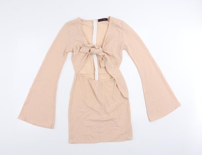 Edge Street Womens Pink Polyester Mini Size 8 V-Neck Zip - Cut Out