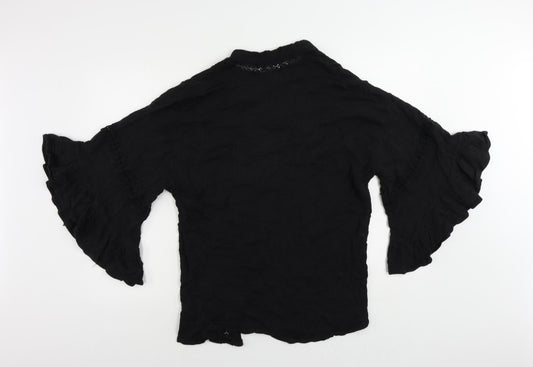 ASOS Womens Black Cotton Kimono Blouse Size 8 V-Neck - Open