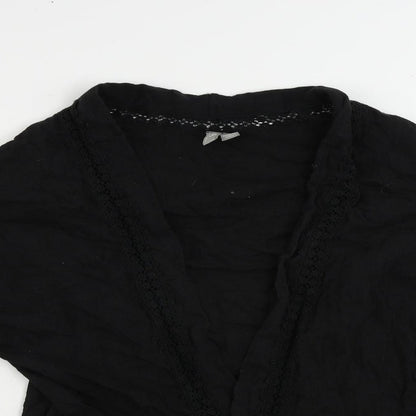 ASOS Womens Black Cotton Kimono Blouse Size 8 V-Neck - Open