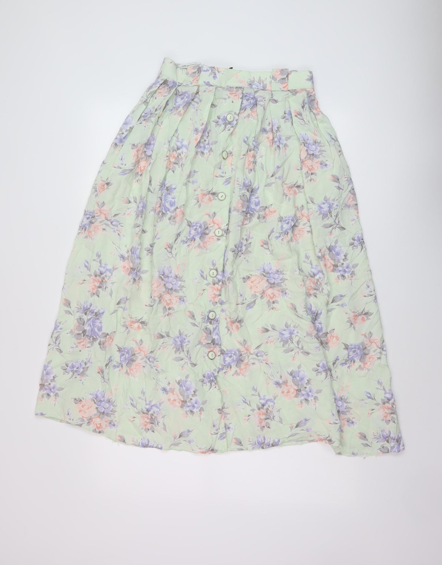 Clover Womens Green Floral Viscose A-Line Skirt Size 16