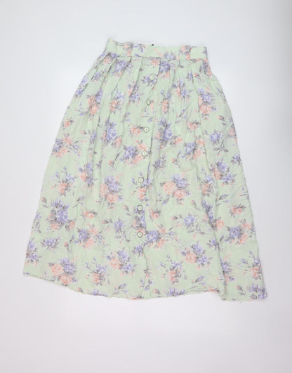 Clover Womens Green Floral Viscose A-Line Skirt Size 16