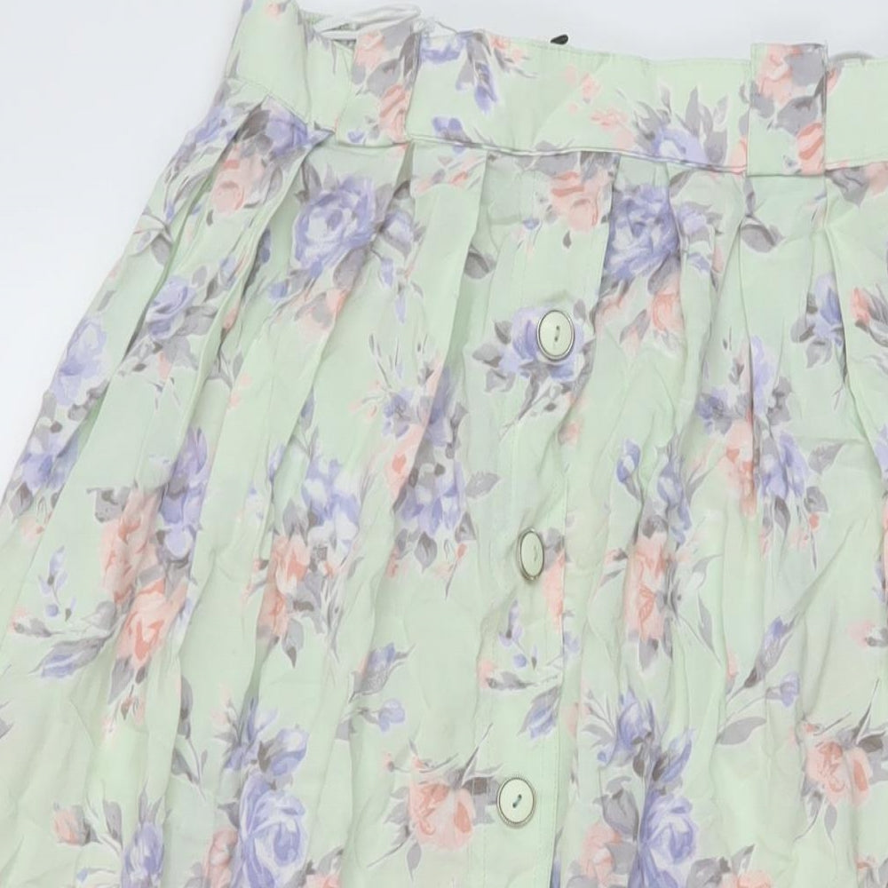 Clover Womens Green Floral Viscose A-Line Skirt Size 16