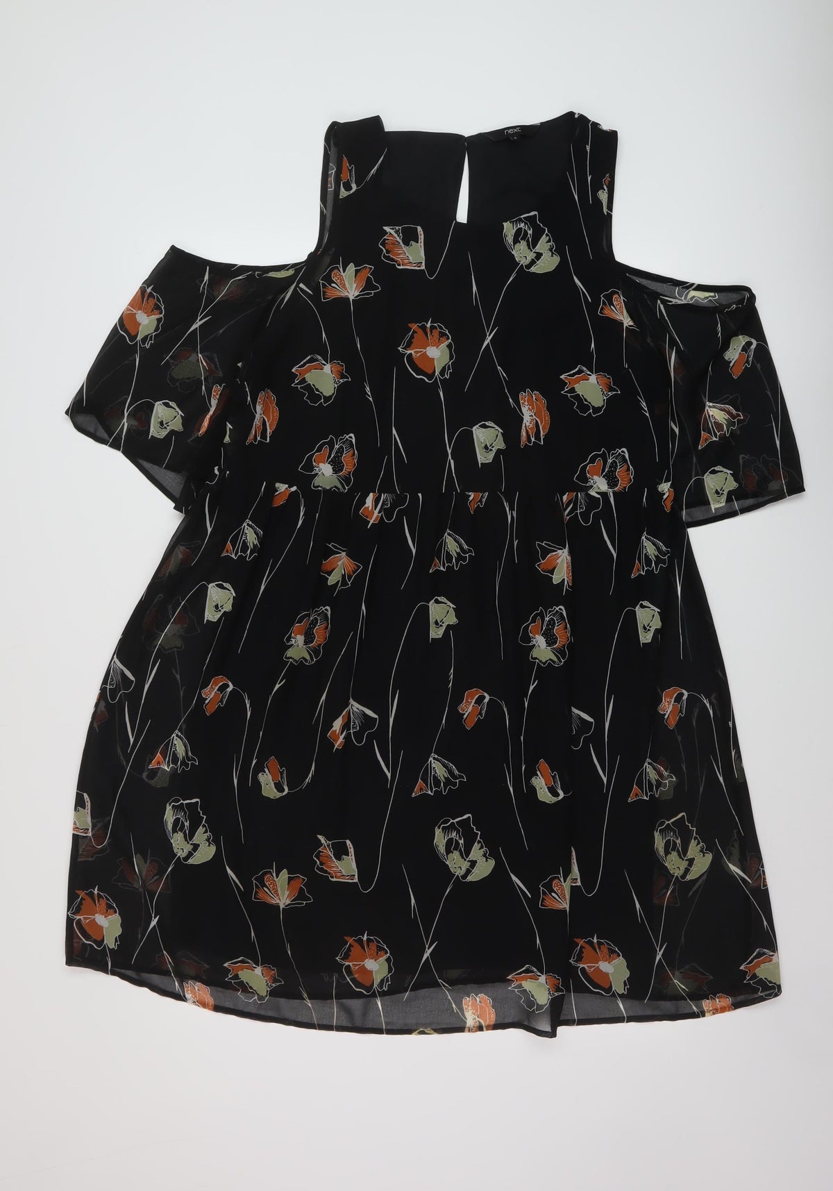 Netc Womens Black Floral Polyester A-Line Size 12 Round Neck Button