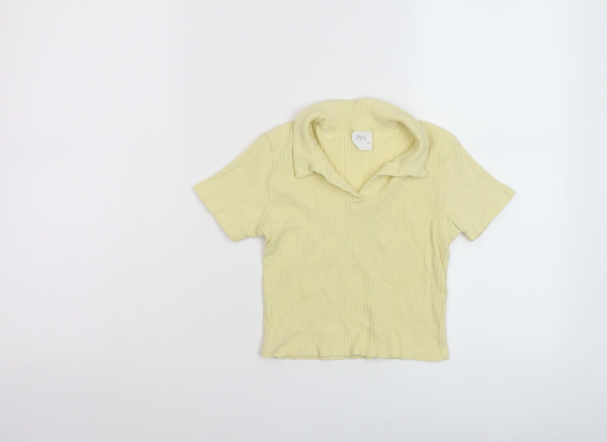 Additional front view of Zara girls’ yellow polyester basic polo, size 9, years collared pullover