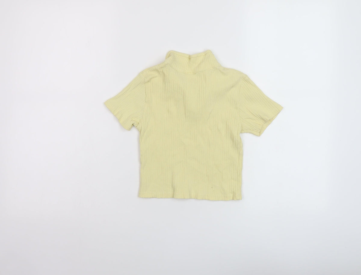 Back view of Zara girls’ yellow polyester basic polo, size 9, years collared pullover