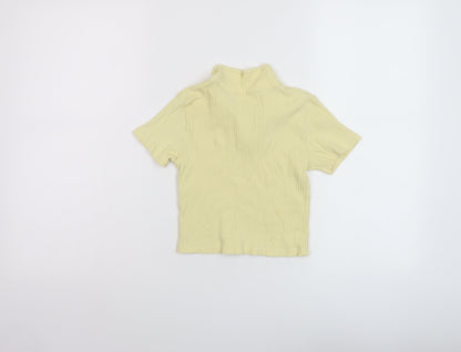 Back view of Zara girls’ yellow polyester basic polo, size 9, years collared pullover