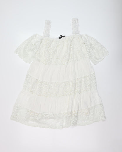 Topshop Womens White Viscose A-Line Size 6 Square Neck Pullover