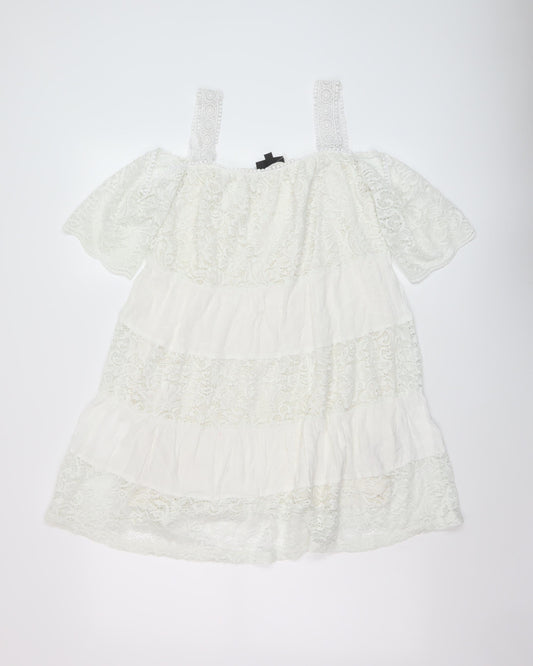 Topshop Womens White Viscose A-Line Size 6 Square Neck Pullover