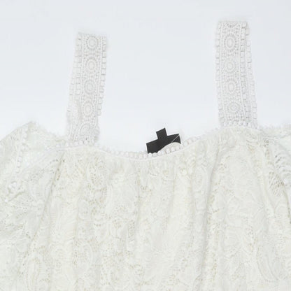 Topshop Womens White Viscose A-Line Size 6 Square Neck Pullover