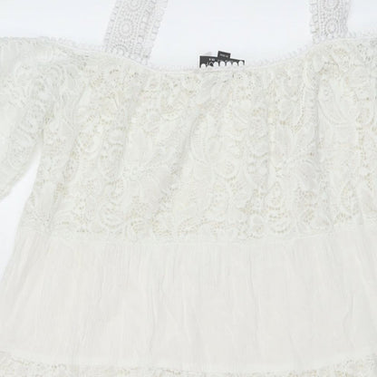 Topshop Womens White Viscose A-Line Size 6 Square Neck Pullover
