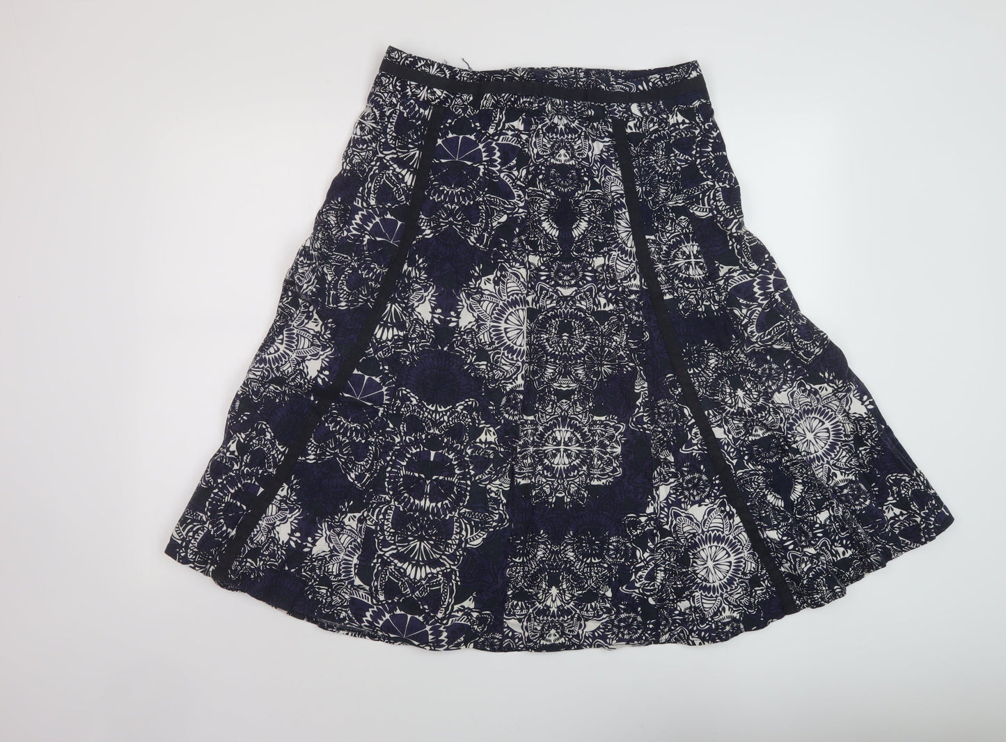 Debenhams Womens Blue Geometric Linen A-Line Skirt Size 12 Zip