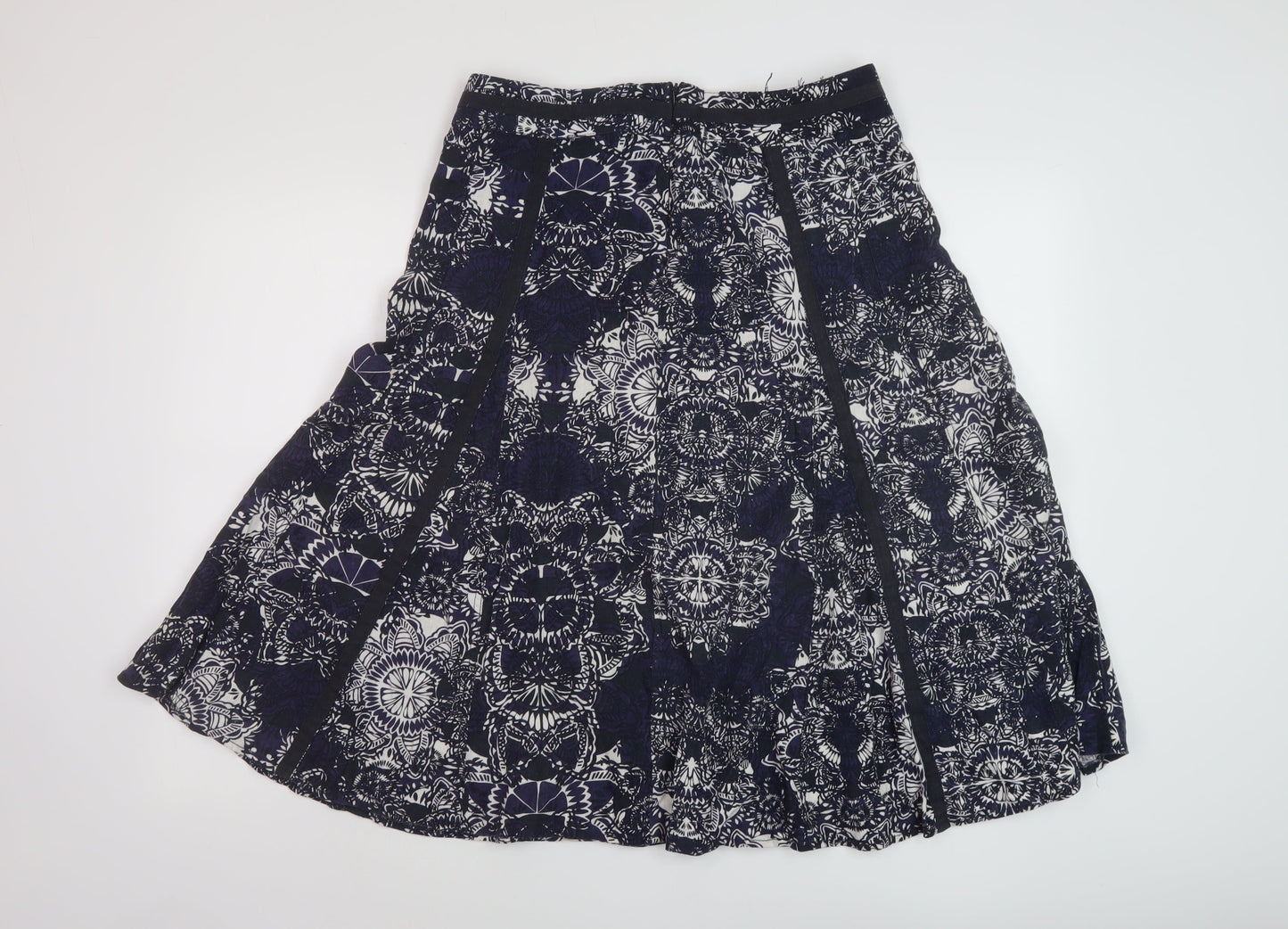 Debenhams Womens Blue Geometric Linen A-Line Skirt Size 12 Zip